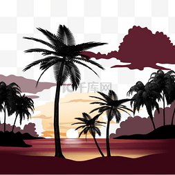 棕桐树树的剪影图片_红色棕榈树剪影