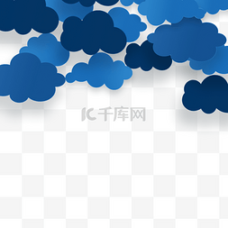 风景剪纸画图片_蓝色卡通剪纸云朵天空