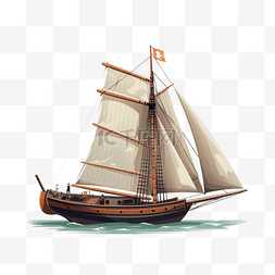 夏季扁平卡通风复古帆船
