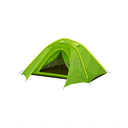 临时图标图片_露营帐篷孤立的绿色避难所圆顶卡