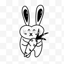 黑白花卉线条图片_复活节涂鸦线描风兔子萝卜