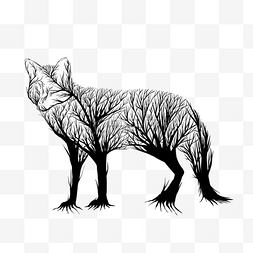 狼树枝图片_站立纹身植物狼