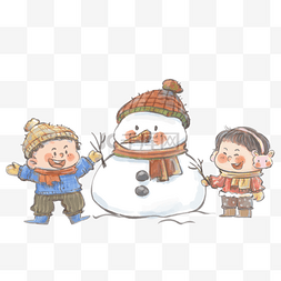 冬季儿童堆雪人