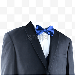 男士礼服黑色图片_摄影图蓝领结黑西装白衬衫