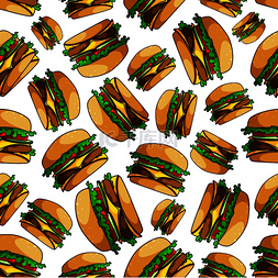 新鲜和不新鲜图片_无缝双层芝士汉堡图案背景为快餐