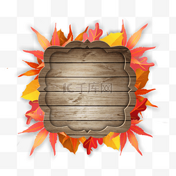 秋季字体矢量素材图片_金秋秋季树叶木板边框