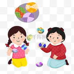 卡通日本传统游戏御手玉玩耍孩子