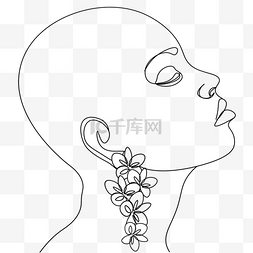 简约背景女性图片_女人脸侧面花卉耳环线条画抽象