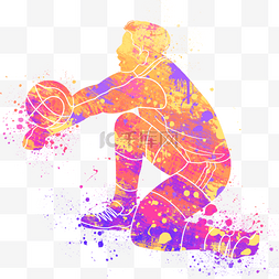 粉色创意水彩背景图片_水彩抽象排球运动员