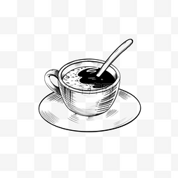 军人黑白剪影图片_黑白素描咖啡与勺子下午茶