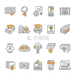 在线课程图标图片_电子学习图标数字教育带有学校毕