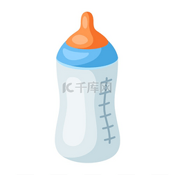 带奶嘴的程式化婴儿奶瓶的插图。