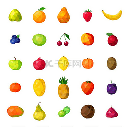 彩色多边形水果图片_新鲜水果彩色多边形图标系列新鲜