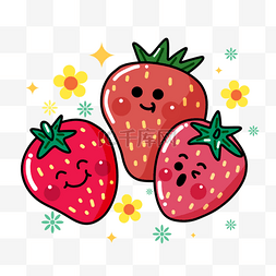 草莓贴纸png图片_卡通可爱水果贴纸表情三颗草莓
