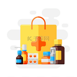 护理用图片_用药瓶和药丸设计。