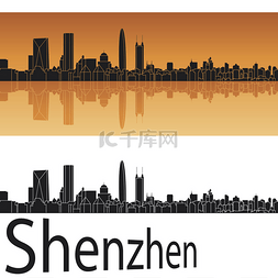 深圳市天际线的橙色背景