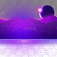 紫色立体山峰和圆形天体抽象科技光效