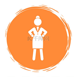 女商人图标图片_橙色圆圈标志或肖像与穿着办公室