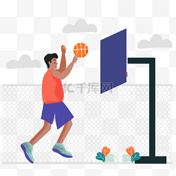 健身运动背景图片_篮球运动人物投篮插画