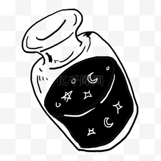 手绘玻璃瓶创意黑白单色涂鸦