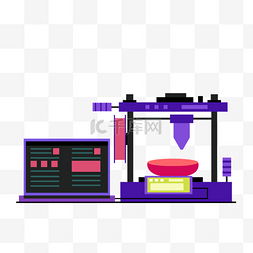 现代黑色厨房图片_3d打印科技笔记本电脑打印机插画