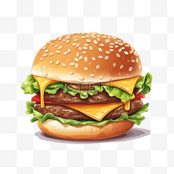 扁平插画手绘美食图片_汉堡扁平插画手绘免抠元素汉堡