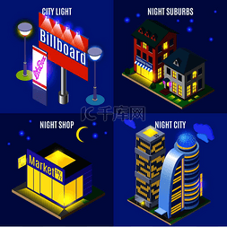 城市夜灯图片_具有城市基础设施元素的夜城商店