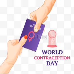紫色手拿避孕套世界避孕日