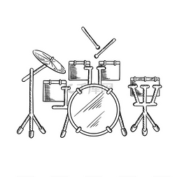 架子鼓素描，包括传统的低音鼓套
