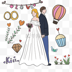 热气球卡通婚礼插画