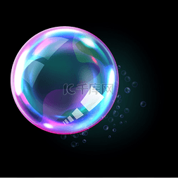 黑色背景图片_肥皂泡，彩虹色的逼真透明空气球