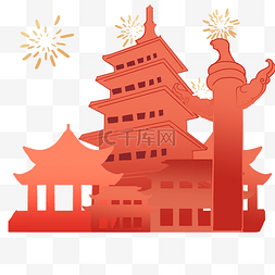 剪纸红色文化图片_立体剪纸国庆国庆节建筑主题