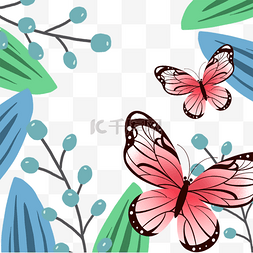 春季蝴蝶飘动叶子边框