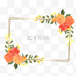 水彩婚礼黄色玫瑰花卉边框