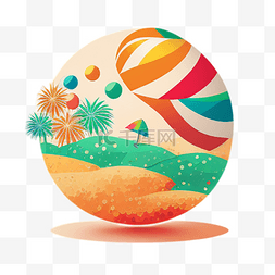 沙滩排球插画图片_夏季度假彩色沙滩排球