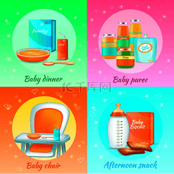 婴儿元素组合图片_婴儿食品22逼真的3彩色组合配有婴