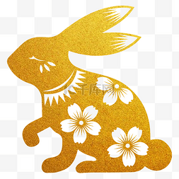 金色迎春图片_2023兔年烫金兔子窗花元素