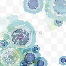抽象水彩画设计图片_韩国水彩抽象蓝色圆形边框