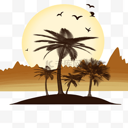 落日棕榈树剪影