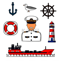 船海鸥图片_水手或船长职业信息图表元素与白