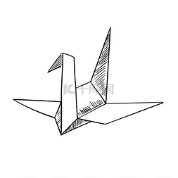 天鹅数字图片_鹤鸟的折纸纸模型，素描图标，在