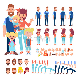 动画风格图片_快乐的家庭角色-妈妈, 爸爸和孩子