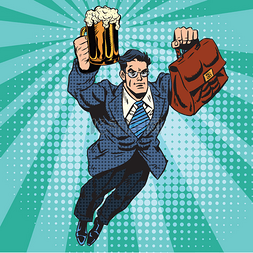啤酒广告素材图片_飞行的啤酒男人超级英雄