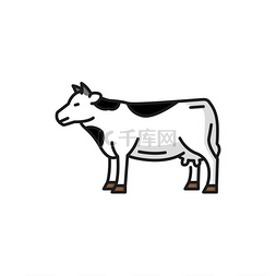 动物小牛的图片_牛畜隔离斑点牛隔离扁平线图标矢