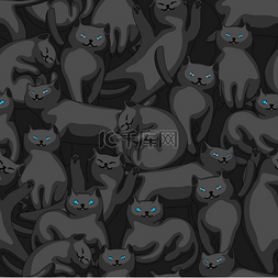 宠物小猫图片_与卡通黑猫的无缝模式。