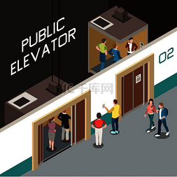 电梯图片_等距组合与电梯井和人使用公共电