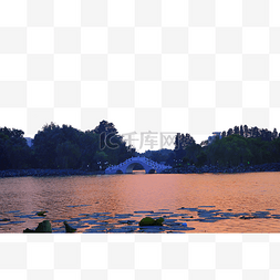 小桥湖泊夕阳公园
