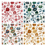 花朵无缝图案套装花卉春夏花园五颜六色的花朵植物花复古纹理壁纸平面矢量织物背景套装花朵无缝图案套装花卉春夏花园五颜六色的花朵植物花复古特克斯