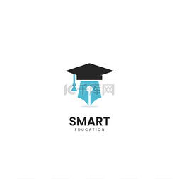 教育标志设计模板、铅笔和毕业帽