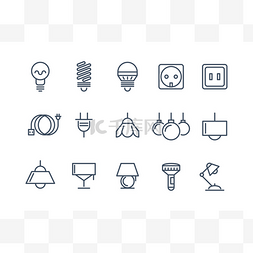 Lamp and bulbs line vector icons set. Electri
